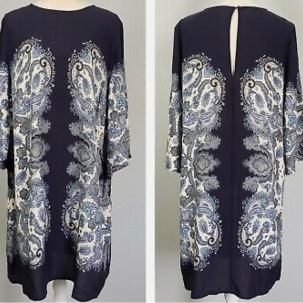 H&M navy and white paisley print dress size 10